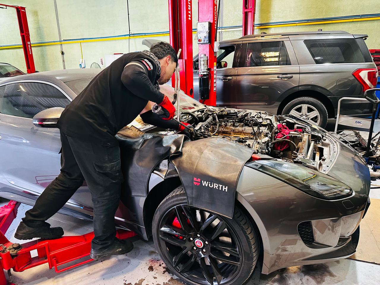 Jaguar car being serviced at EBC Express Dubai